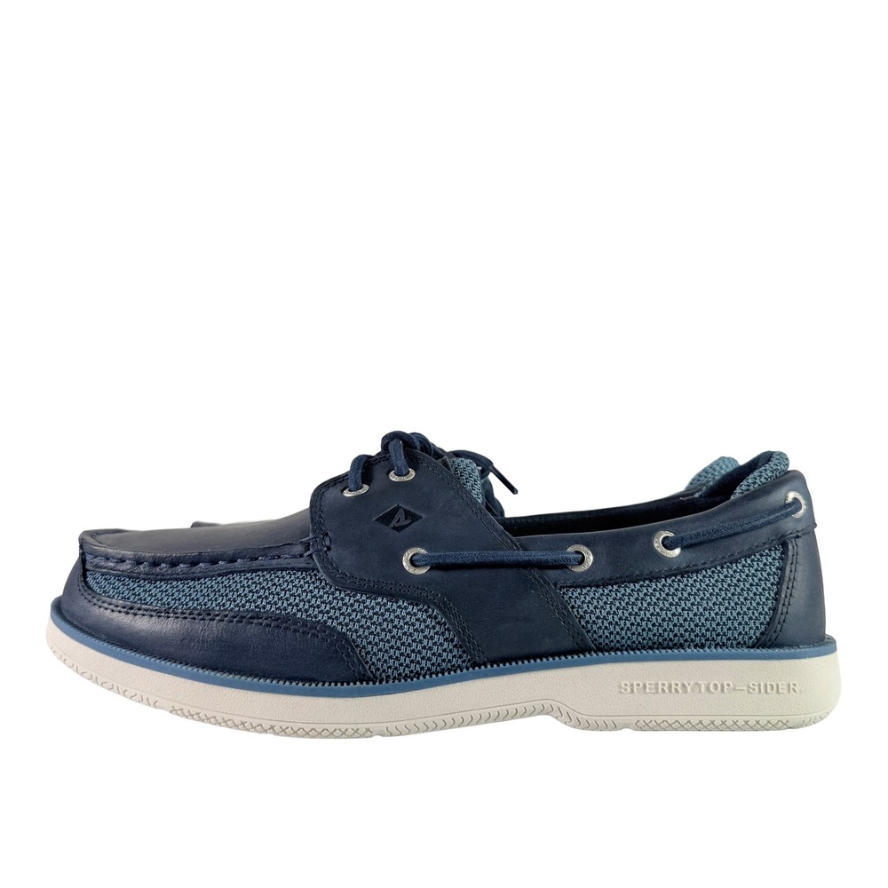 Sperry Surveyor 2-Eye MS LTH NVY Men's Size 10.5 W Navy Boat Shoes New